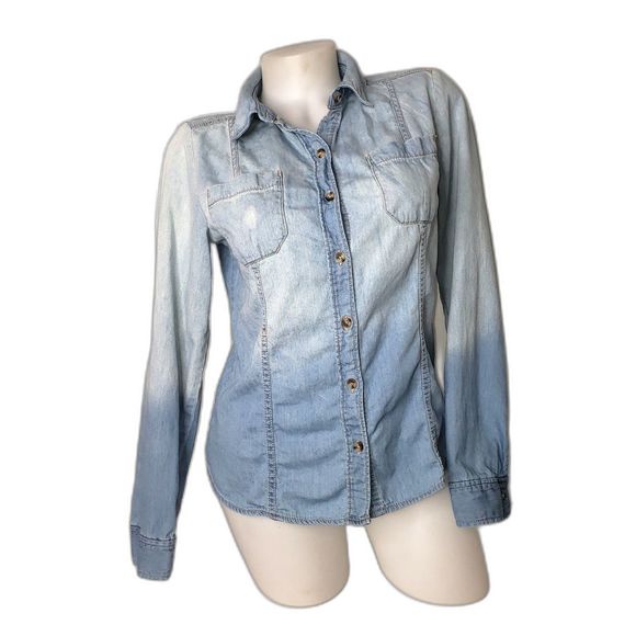 LC Lauren Conrad Tops - LC LAUREN CONRAD Denim Long Sleeve Button Down Shirt Womens Size Medium